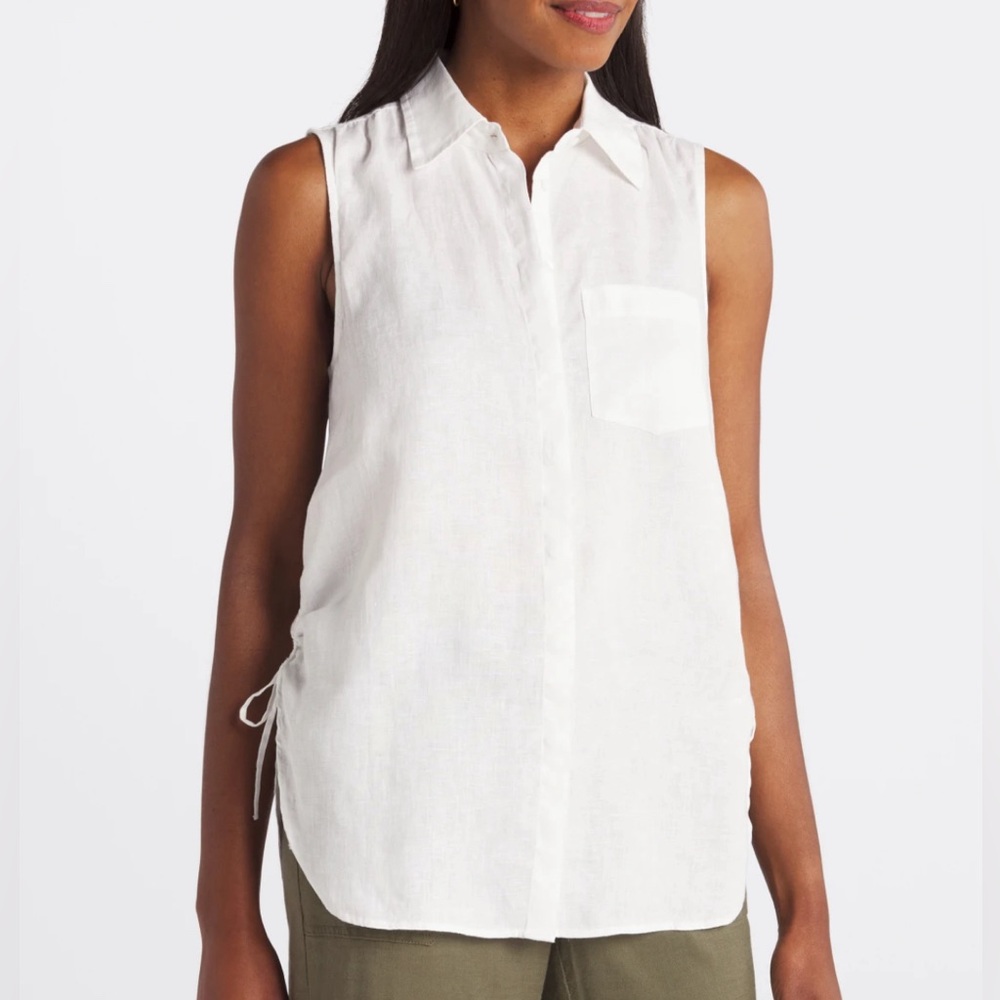 NWT Club Monaco Linen Side Ruched Button Up Shirt
